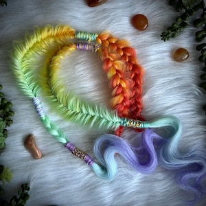 Clip-In Braids, Faux Braids, 2 Clip-In Braid Extenions, Clip-In Hair Extensions, Pride Rainbow Blend Braids