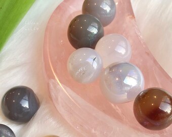 Aura Agate Sphere Set of 3, Mini Aura Agate Sphere Set, Crystal Spheres, Mini Stone Sphere, Crystal Altar Divination Tool