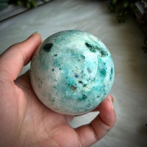Phoenix Pine Sphere, Crystal Sphere, Crystal Ball, Chrysocolla Azurite Malachite on Quartz