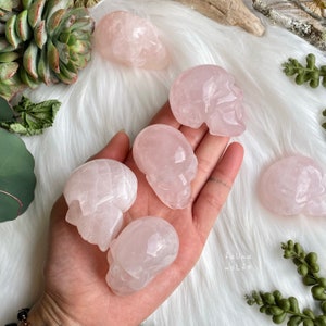 Rose Quartz Skull, Hand Carved Stone Skull, Rose Quartz Quartz Crystal Skull, One Polished Stone Skull, Altar Crystals