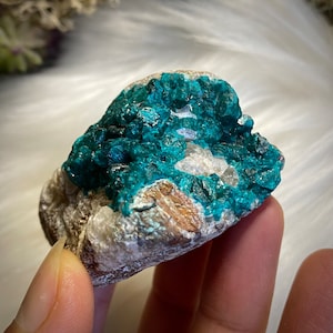 Dioptase with Chrysocolla + Malachite on Matrix, Natural Dioptase Mineral Specimen, Natural Crystal, Dioptase from Congo