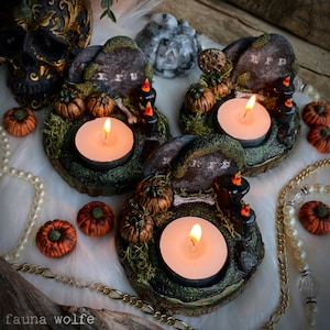 Autumnal Altar Ritual Tea Light Holder, Cemetary Tea Light Holder, Witchy Altar Decor, Candle Holder, Boneyard Witch
