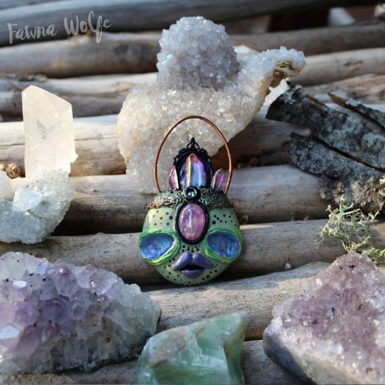 OOAK Alien Pendant Wearable Art Pendant OOAK Jewelry Alien Babe Babes Alien Jewelry Amethyst Necklace Aura Quartz Pendant Third Eye