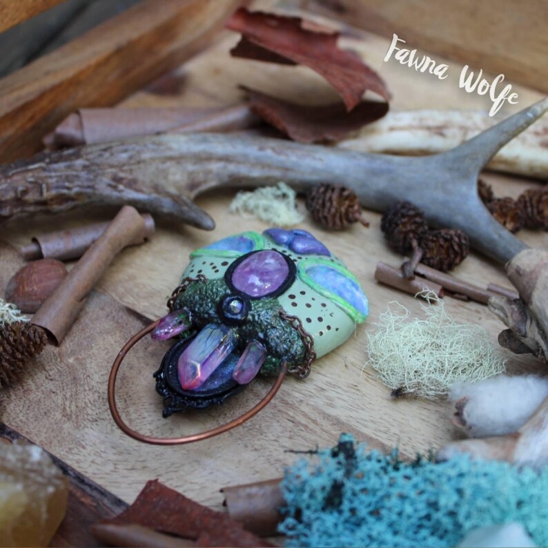 OOAK Alien Pendant Wearable Art Pendant OOAK Jewelry Alien Babe Babes Alien Jewelry Amethyst Necklace Aura Quartz Pendant Third Eye