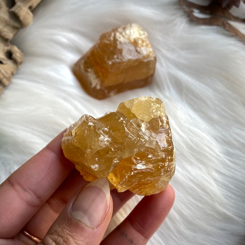Honey Calcite Set of 2, Honey Calcite Stones, Raw Honey Calcite, Calcite Crystals, Crystal Gift Set image 3
