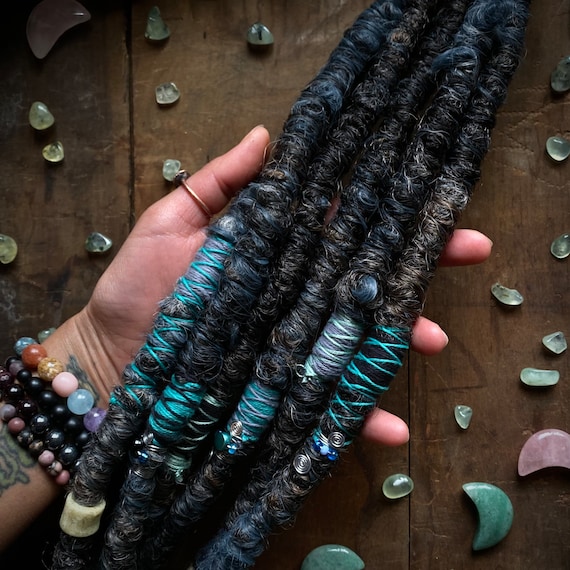 6 Ready to Ship Dreadlock Extensions, Black Storm Grey Blend  display picture 1