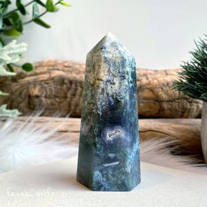 Moss Agate Tower, Druzy Moss Agate Tower, Druzy Crystal Tower