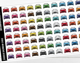 Doodle rainbow cars | planner stickers