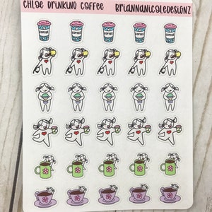 Chloe drinking coffee | planner stickers