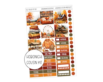 KIT 059 Fall village hobonichi cousin weekly kit | Hobonichi cousin stickers| Fall planner stickers