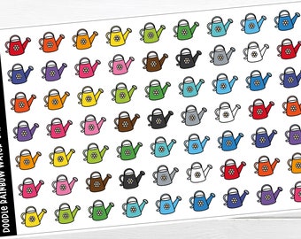 Doodle rainbow watering cans | planner stickers