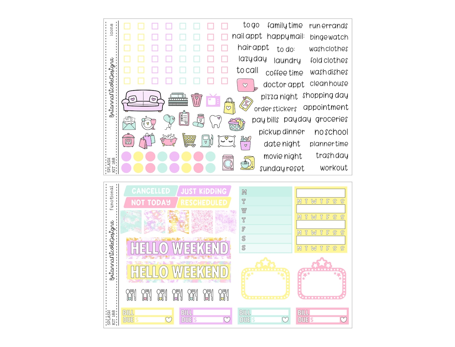 Kit 188 Splash | Weekly Planner Sticker Kit - Etsy