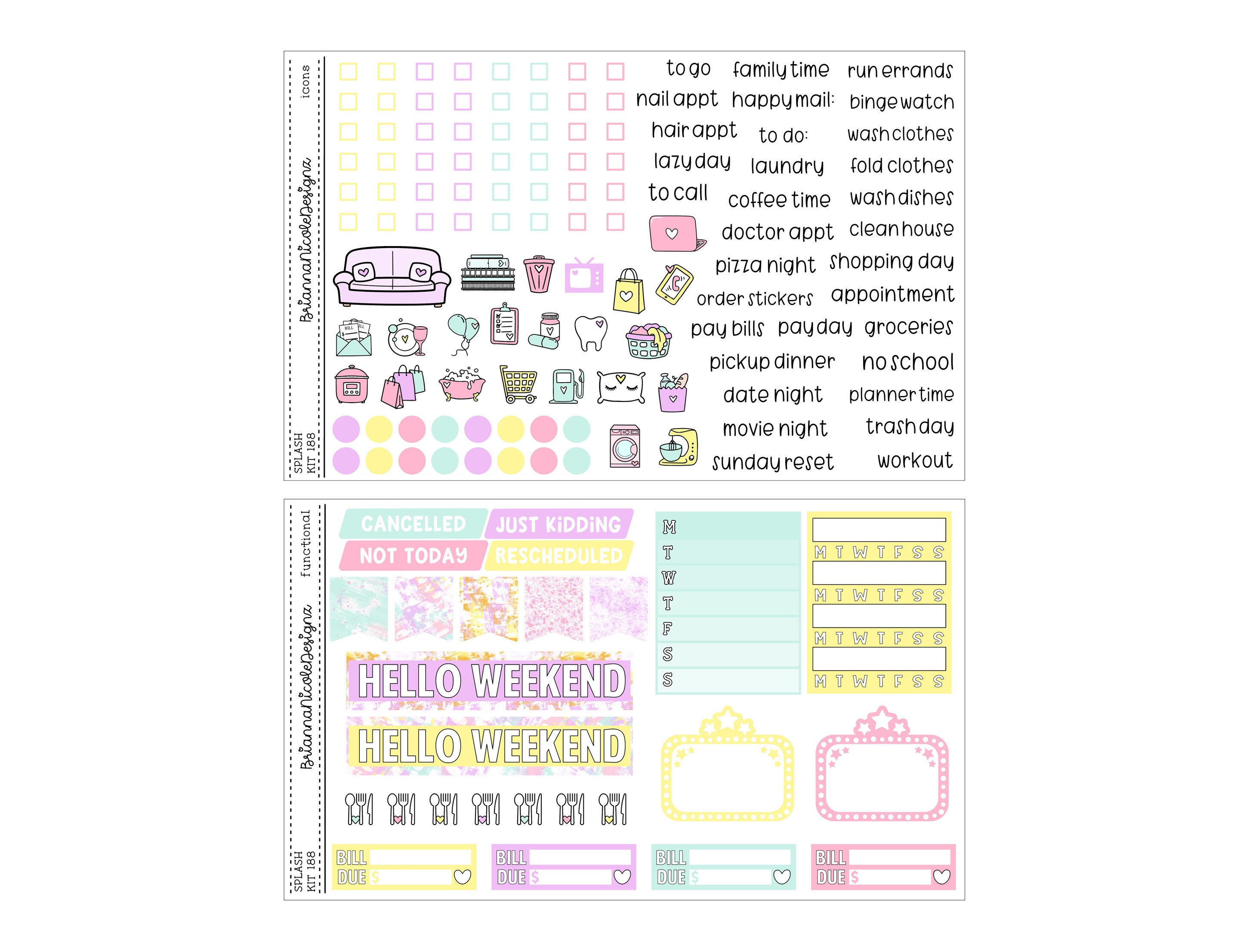 Kit 188 Splash | Weekly Planner Sticker Kit - Etsy
