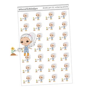 doodle girl 071 arrosage des plantes | autocollants fille | jardinage