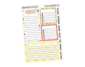 June dashboard layout a5 hobonichi cousin | planner stickers