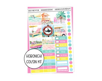 KIT 038 Beach vibes hobonichi cousin weekly kit | Hobonichi cousin stickers