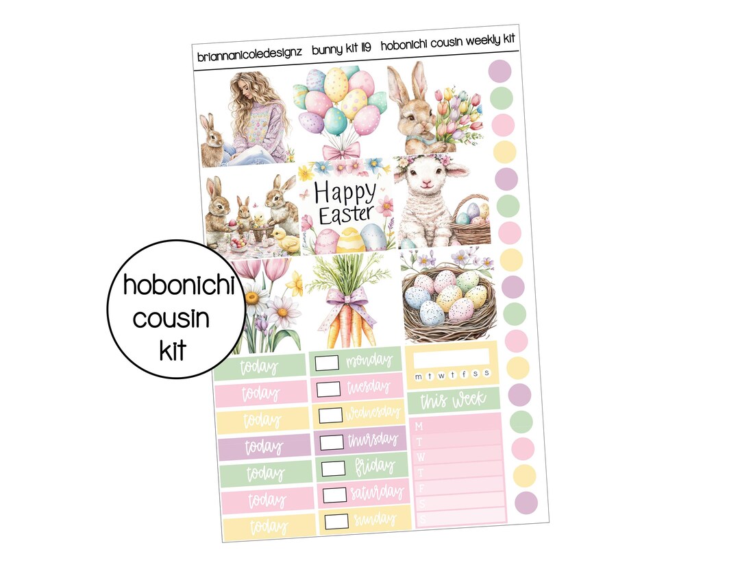 KIT 119 Bunny Hobonichi Cousin Stickers | Spring Planner Stickers - Etsy
