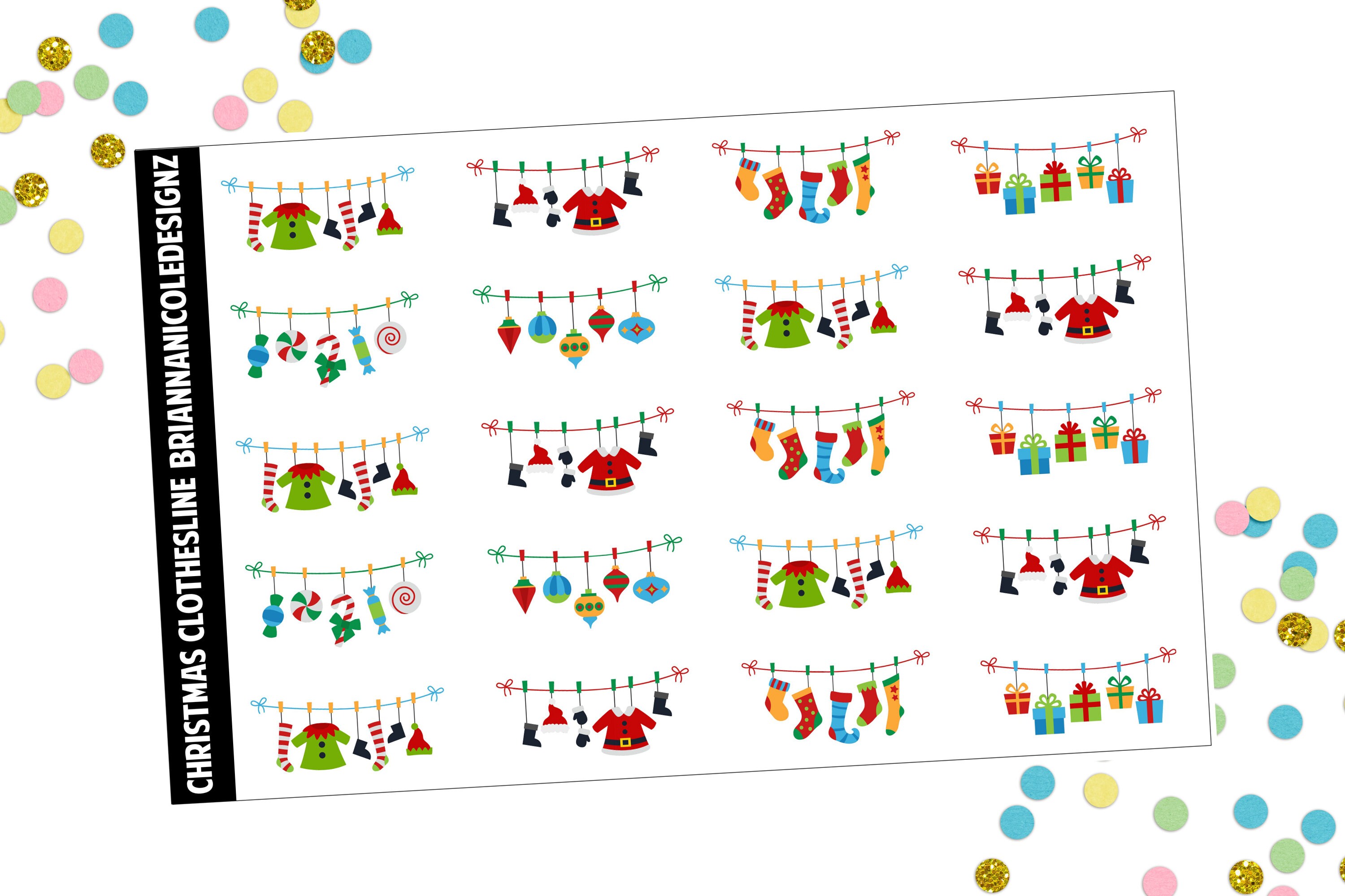 Christmas clothesline | planner stickers