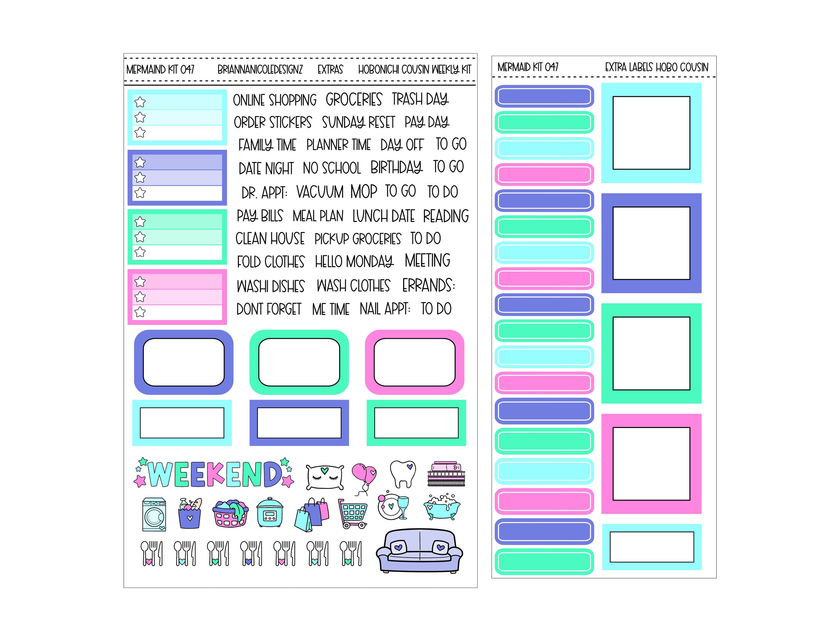 KIT 047 Mermaid Hobonichi Cousin Weekly Kit | Hobonichi Cousin Stickers ...