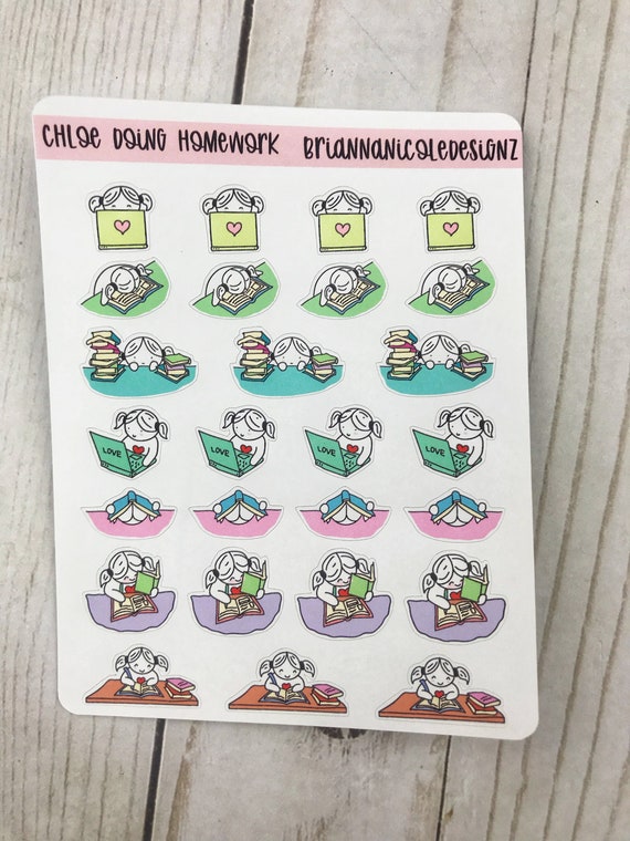 Chloe doing homework | planner stickers