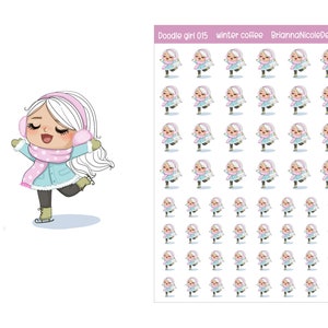 Doodle girl 015 ice skating | planner stickers