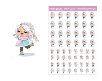 Doodle girl 015 ice skating | planner stickers