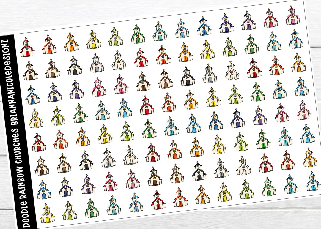 Doodle Rainbow Churches // Planner Stickers - Etsy