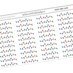 May include: A sheet of stickers with 60 colorful string lights. The stickers are designed for planners, journals, and other craft projects. The text on the sheet reads "HSOGO XMAS LIGHTS" and "10:BRIANNANICOLEDESIGNZ".