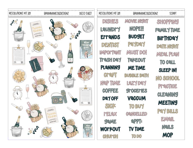 KIT 321 Resolutions | New Years Sticker Kit | Winter Planner Stickers ...