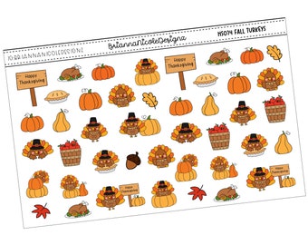 HS074 fall turkeys | Fall | Autumn stickers| Pumpkins| Cozy fall stickers | Fall Aesthetic Planner Stickers