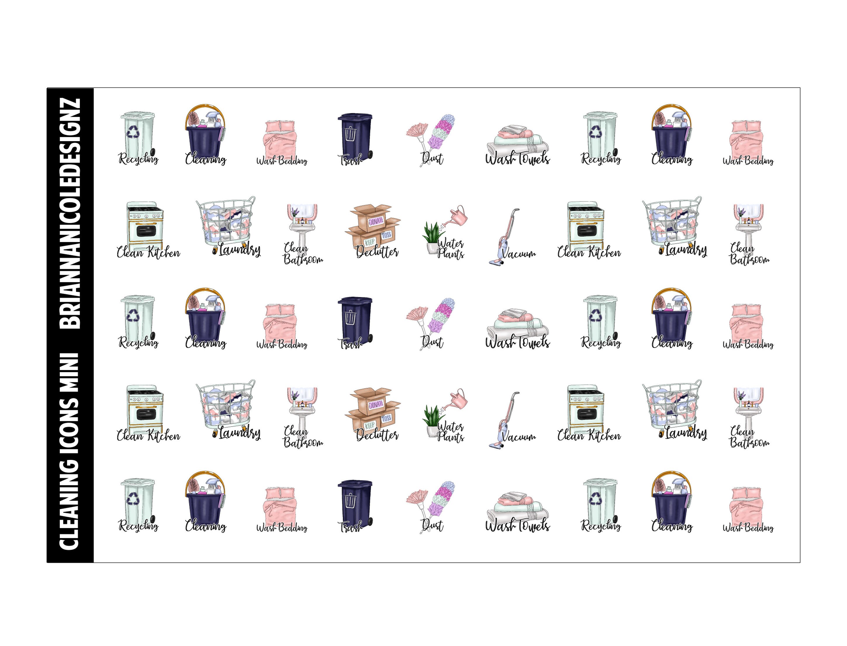 Chores Icon Stickers Cleaning Spray Minimal Planner Stickers CLEANING ...
