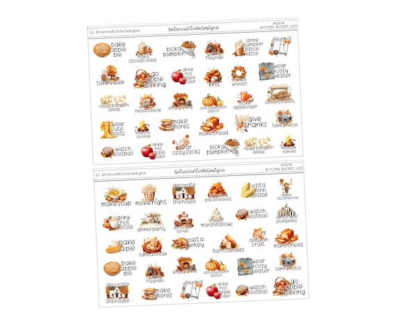 HS 204 Autumn bucket list | Fall | Autumn stickers| Pumpkins| Cozy fall stickers | Fall Aesthetic Planner Stickers