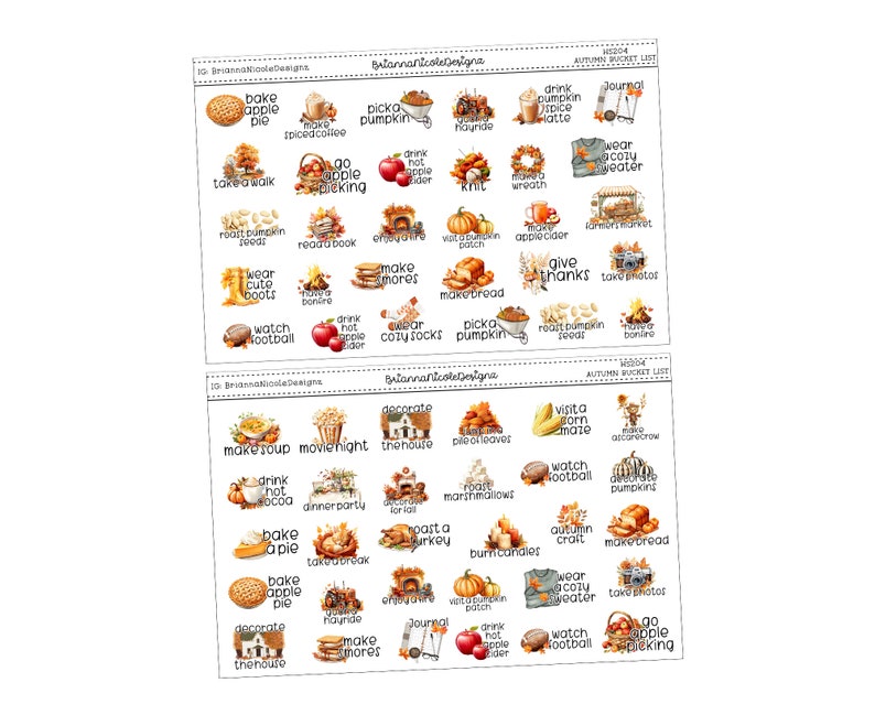 HS 204 Autumn bucket list | Fall | Autumn stickers| Pumpkins| Cozy fall stickers | Fall Aesthetic Planner Stickers image 1
