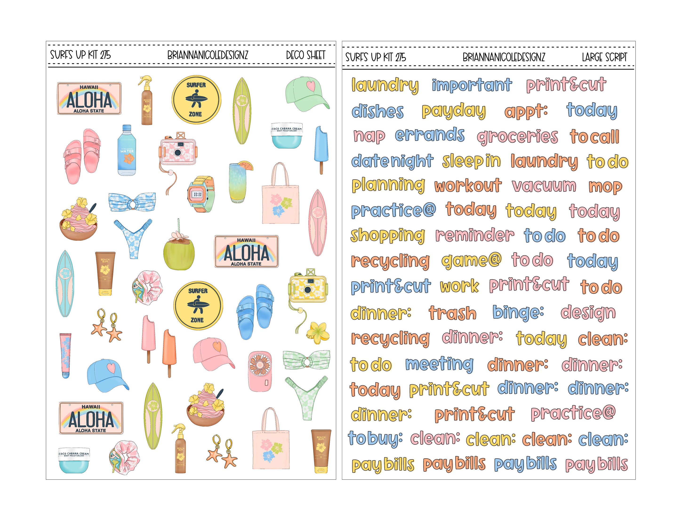 KIT 275 Surfs up | Planner Stickers | Summer Sticker Kits - Etsy