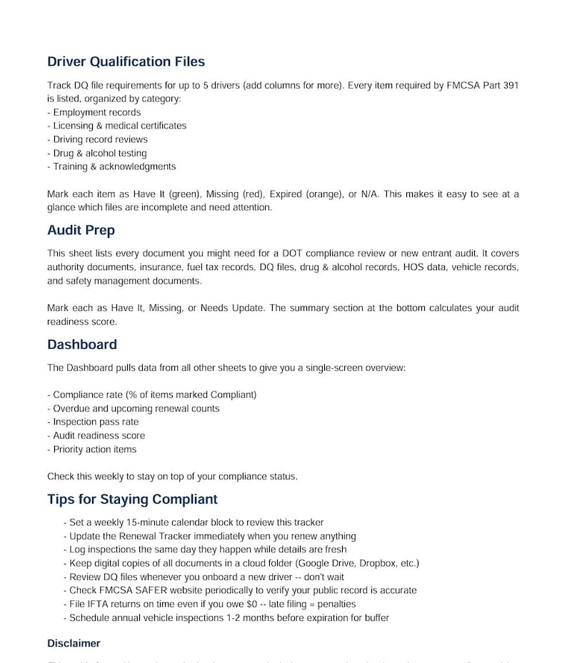 Inroads File Audit DOT Compliance & Operations Tracker for Trucking Businesses | Renewal ...
