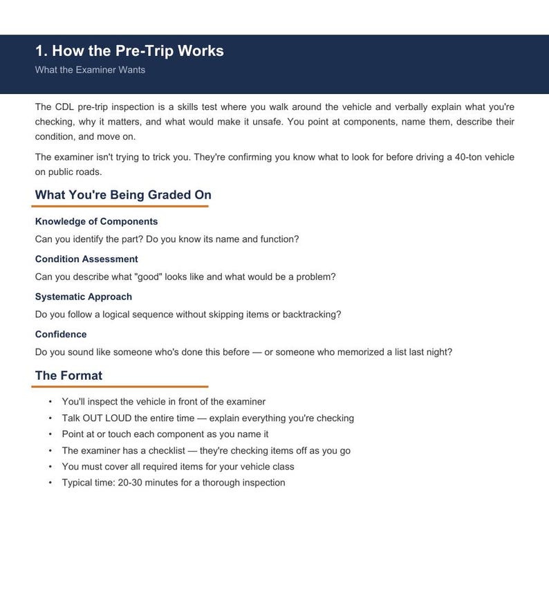 CDL Pre-trip Inspection Pocket Guide | Truck Driver Checklist (digital ...
