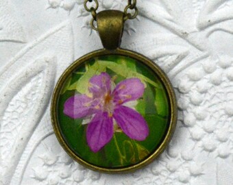 pink spring wildflower photo necklace