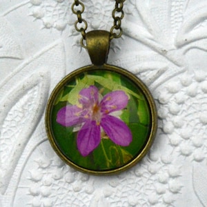 pink spring wildflower photo necklace
