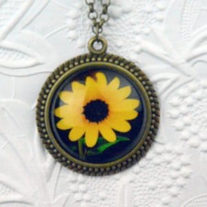 Large Sunflower Photo Pendant in Vintage Bronze Setting