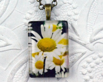 daisy glass rectangle photo necklace