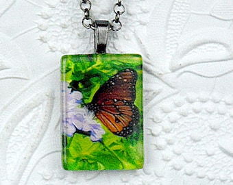 butterfly and flower photo pendant necklace