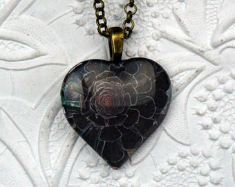 black succulent heart-shaped photo necklace