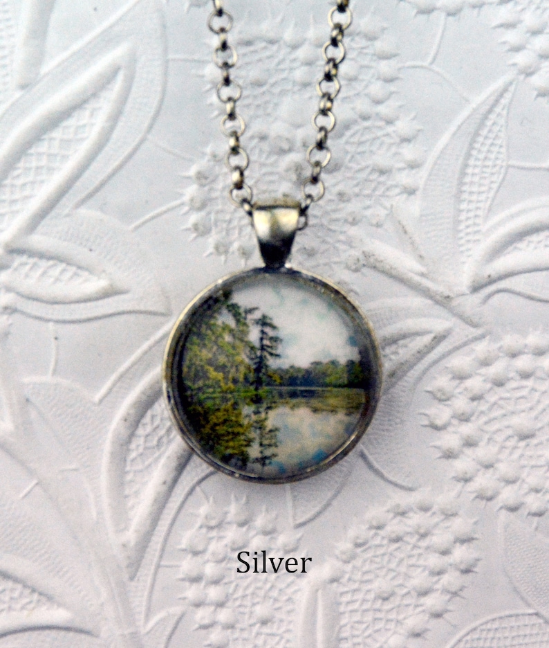 Kraemer Bayou landscape necklace with heart-shaped glass cabochon glass jewelry glass pendant image 5