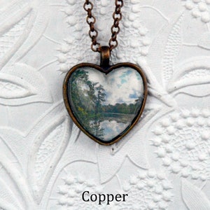 Kraemer Bayou landscape necklace with heart-shaped glass cabochon glass jewelry glass pendant image 4