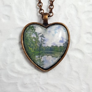 Kraemer Bayou landscape necklace with heart-shaped glass cabochon glass jewelry glass pendant image 1