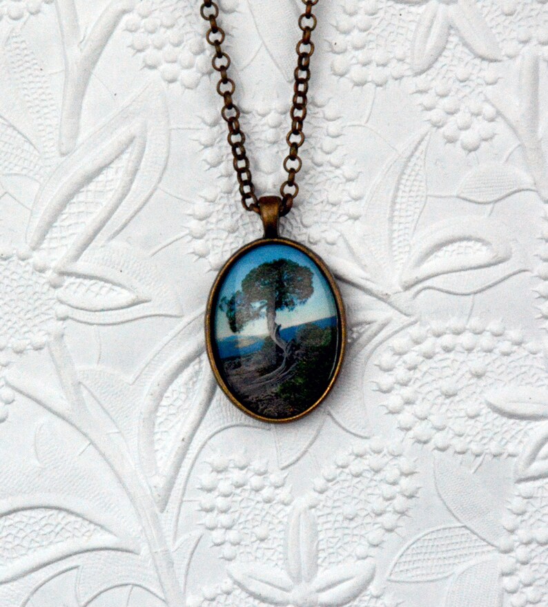 tree necklace in copper setting with oval bezel and cabochon image 1