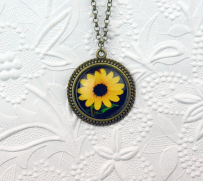 Large Sunflower Photo Pendant in Vintage Bronze Setting image 1