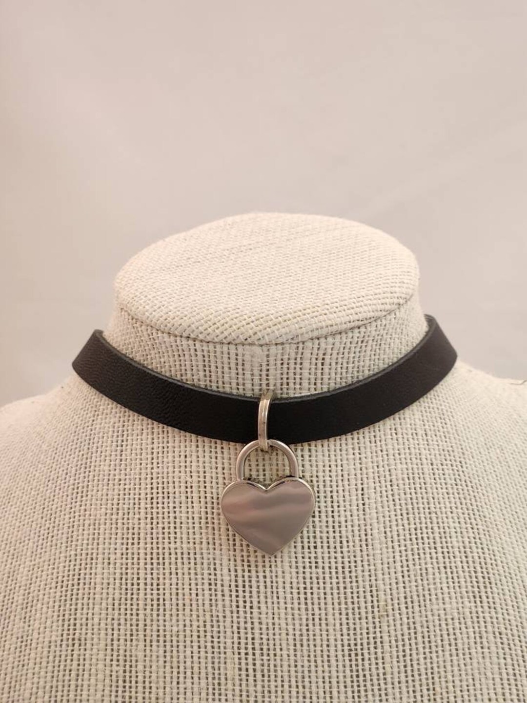 Black Leather Choker Collar Chunky Heart Charm Locket Lock With Keys ...
