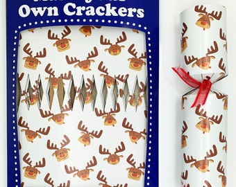 Set of 12 Flat Pack Make Your Own Reindeer Christmas Crackers