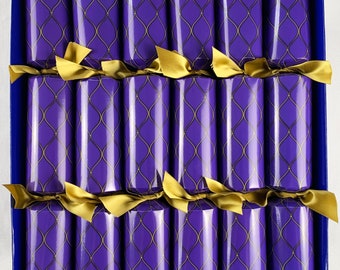 Set of 12 Purple Link Design Fill Your Own Christmas with gold satin ribbons